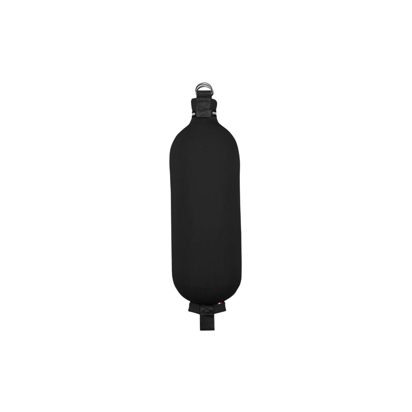 Fendertex textile fender in black product shot — wider size for superyacht mooring protection