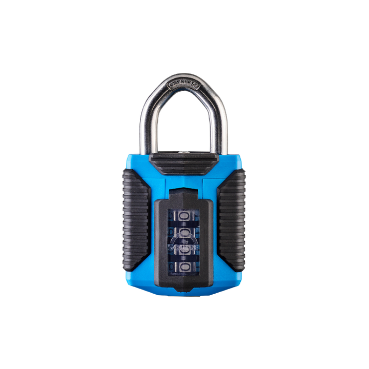 Squire CP50/ATLS All Terrain 50mm combination padlock with TPE cover and stainless steel shackle, detail view