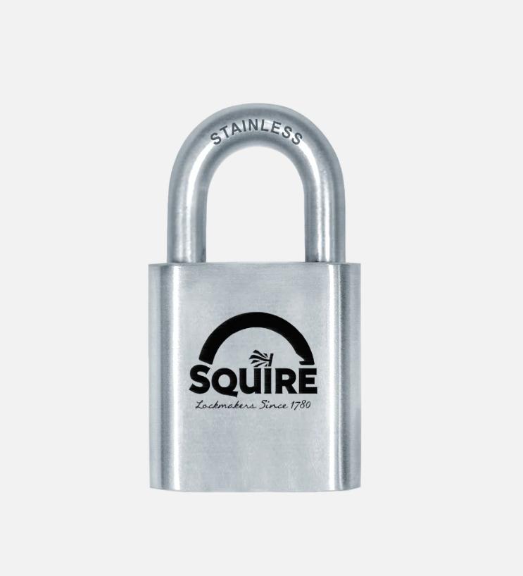 Squire ST50S 50mm Stronghold open shackle stainless steel marine padlock, detail view