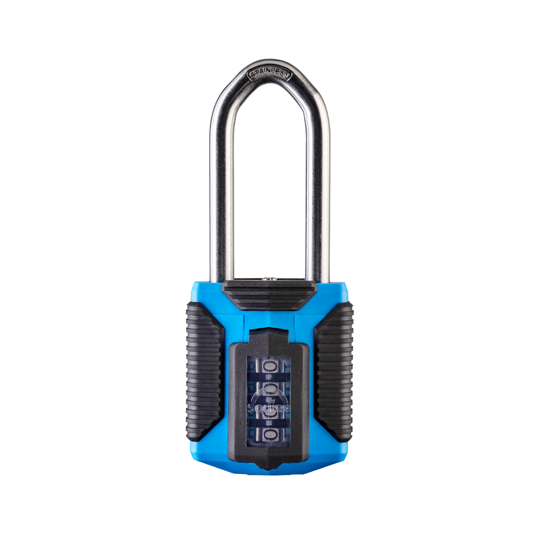 Squire CP50/ATLS/2.5 All Terrain long shackle combination padlock with TPE cover, detail view
