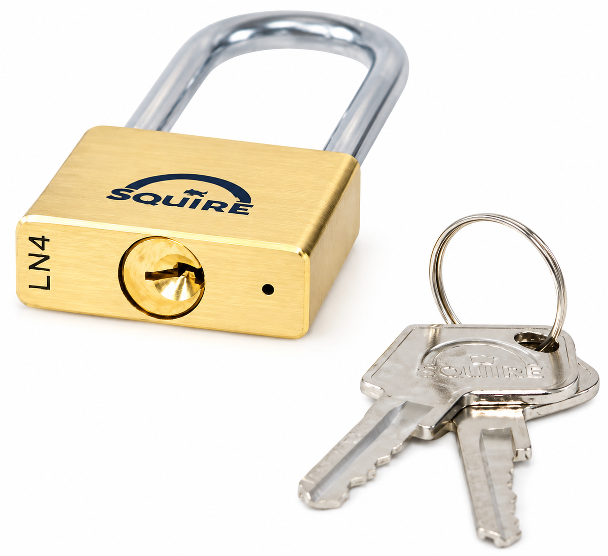 Squire LN4S 40mm premium brass marine padlock with stainless steel shackle, detail view