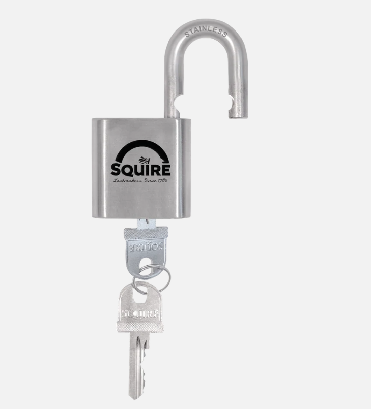 Squire ST50S 50mm Stronghold open shackle stainless steel marine padlock, packaging