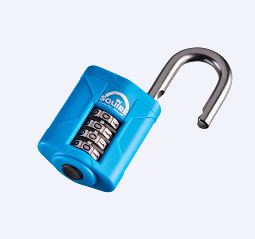 Squire CP40S 40mm rustproof 4-wheel combination padlock with stainless steel shackle, detail view