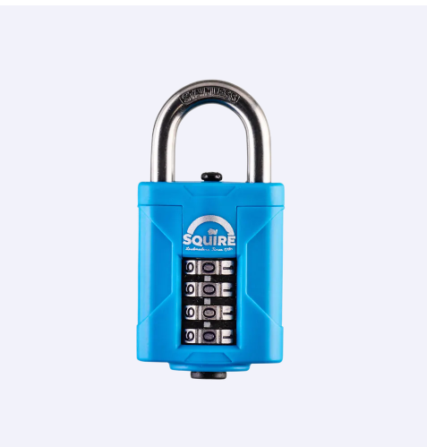 Squire CP40S 40mm rustproof 4-wheel combination padlock with stainless steel shackle, close-up
