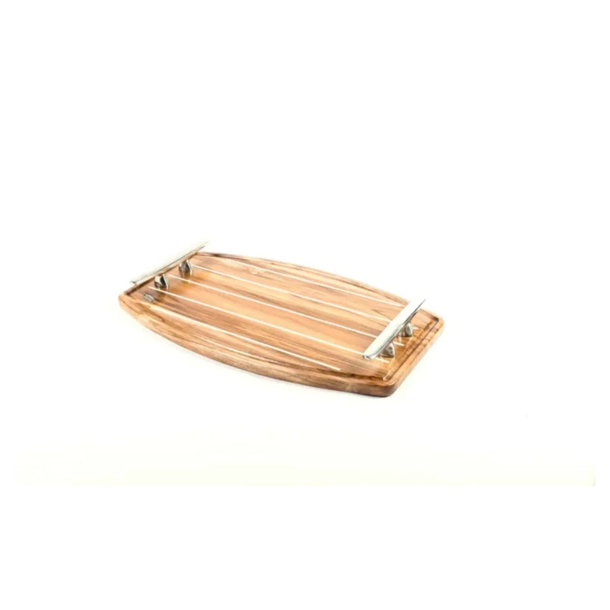 Maison Azure luxury teak and stainless steel serving tray for superyacht interior use