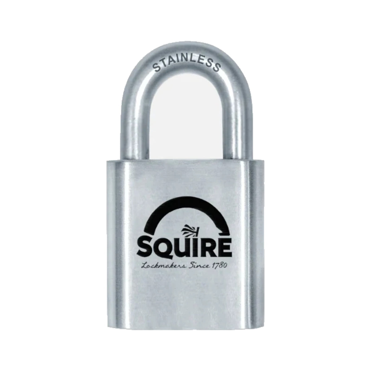 Squire ST50S 50mm Stronghold open shackle stainless steel marine padlock, on a white background