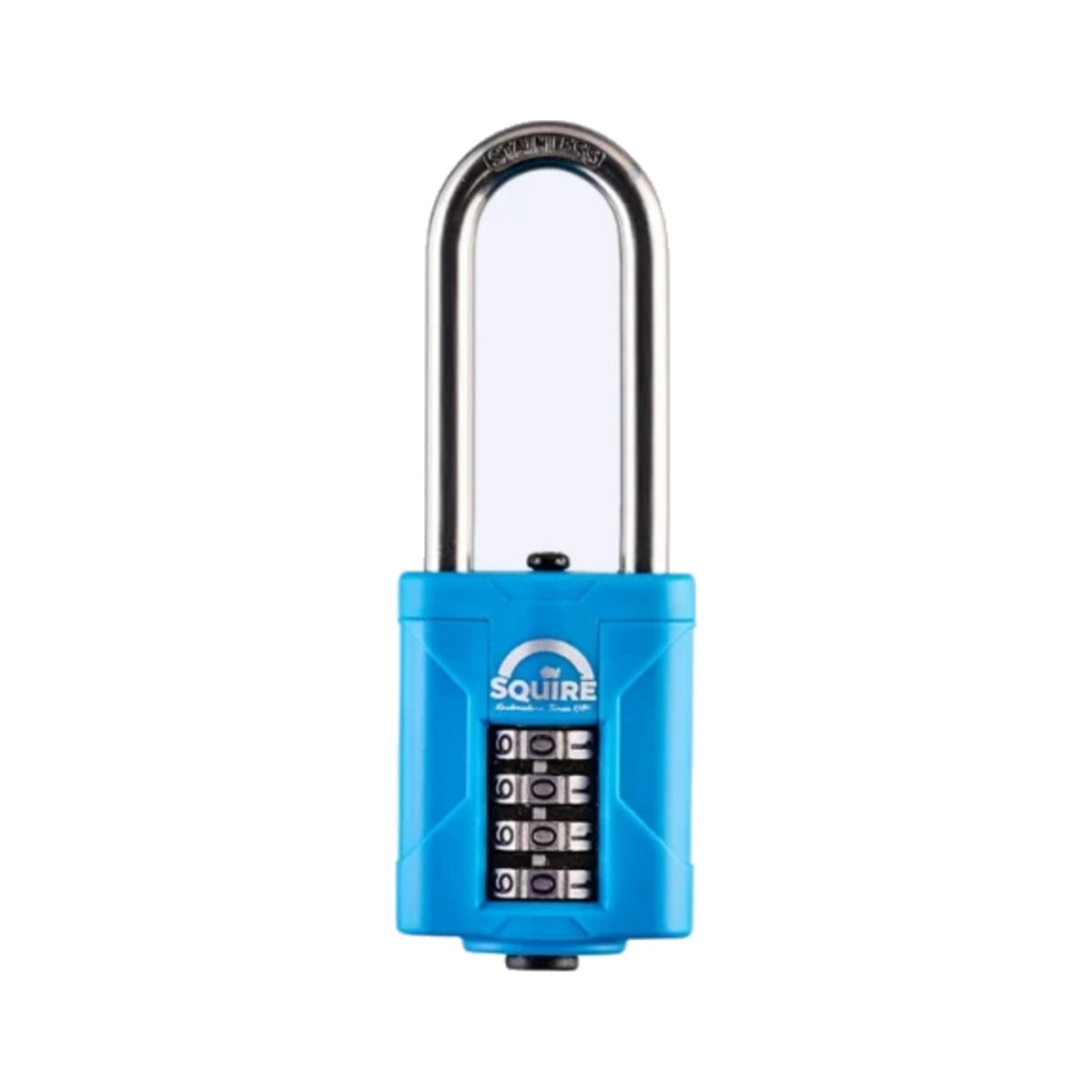 Squire CP40S/2.5 long shackle rustproof combination padlock with stainless steel shackle, on a white background