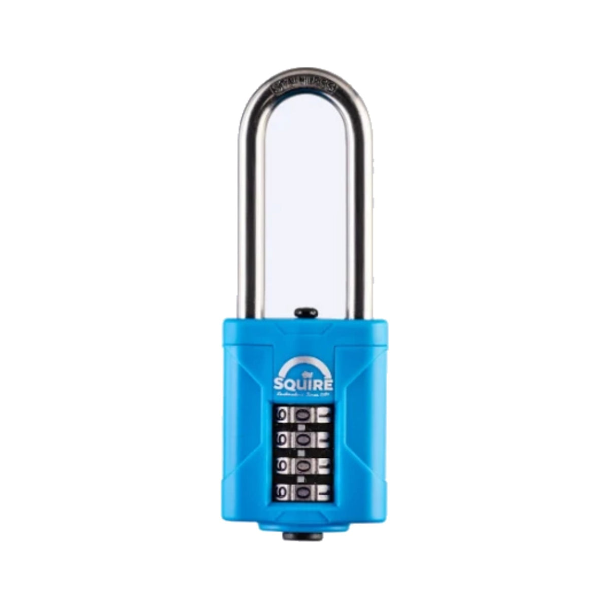 Squire CP50S 50mm rustproof 4-wheel combination padlock with stainless steel shackle, on a white background