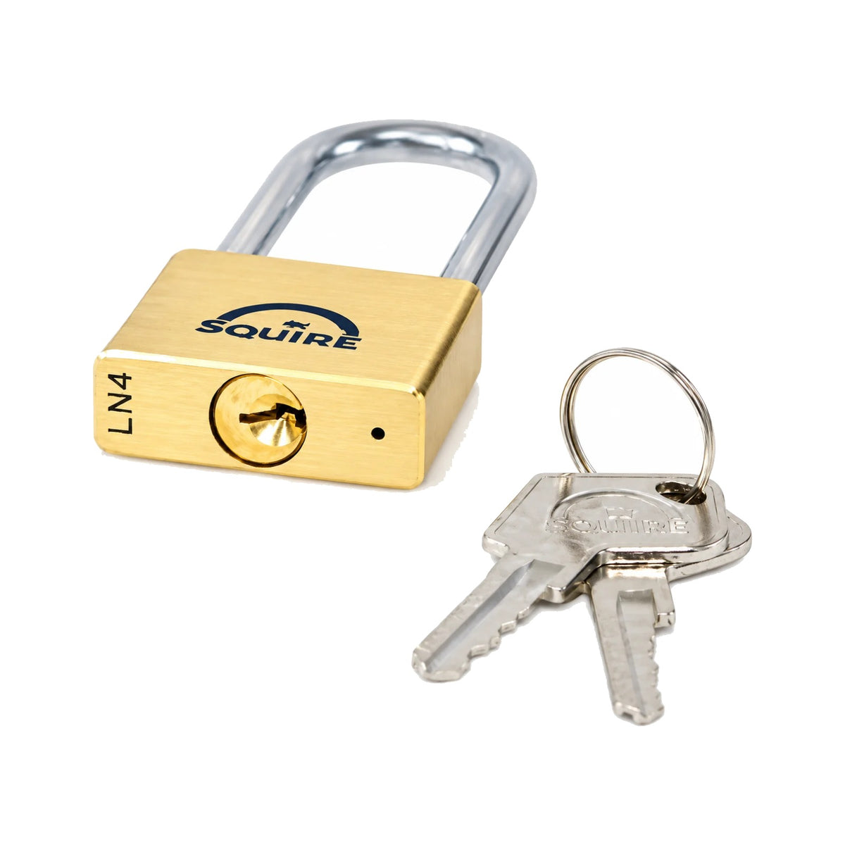 Squire LN4S 40mm brass marine padlock with stainless steel shackle, on a white background