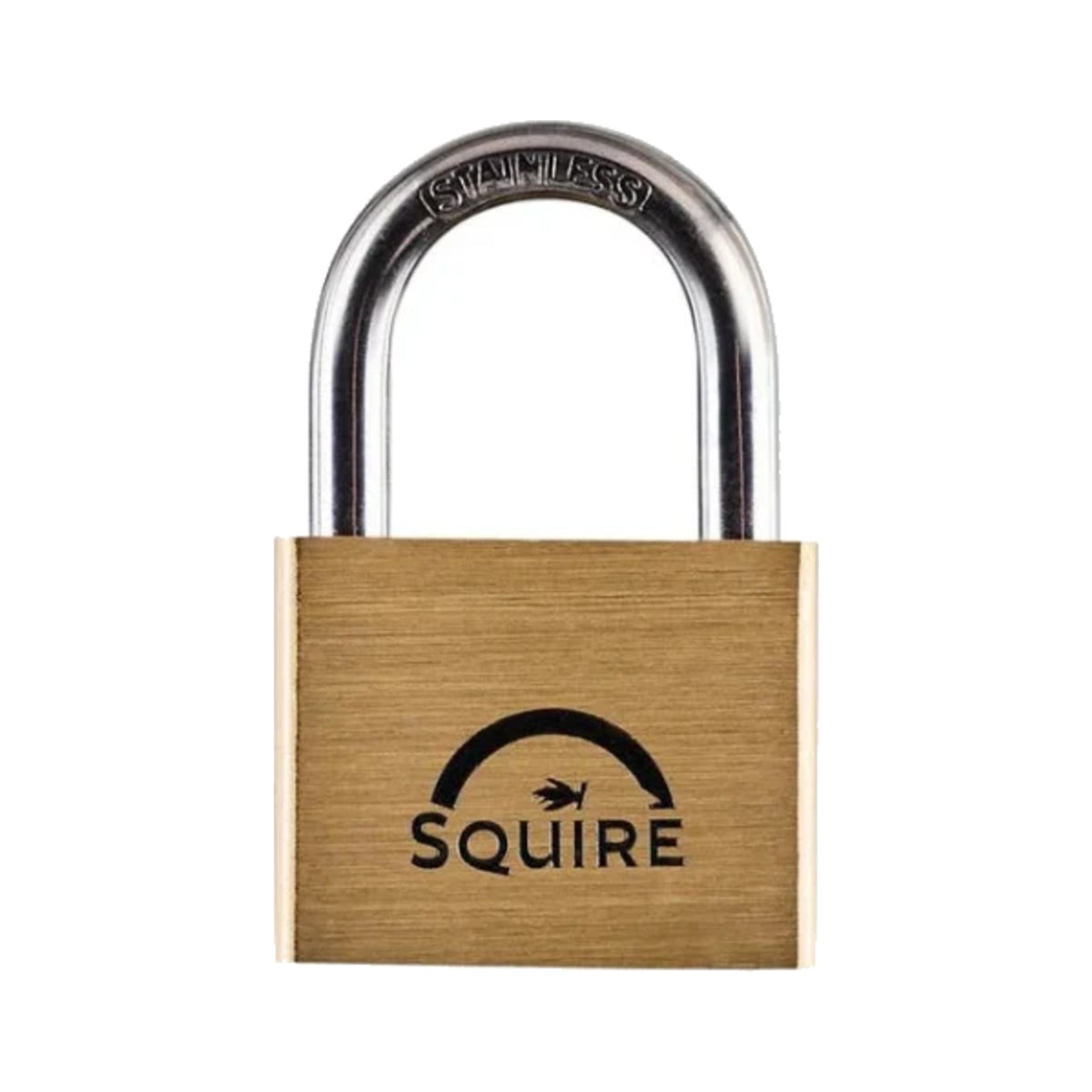Squire LN5S 50mm brass marine padlock with stainless steel shackle, on a white background