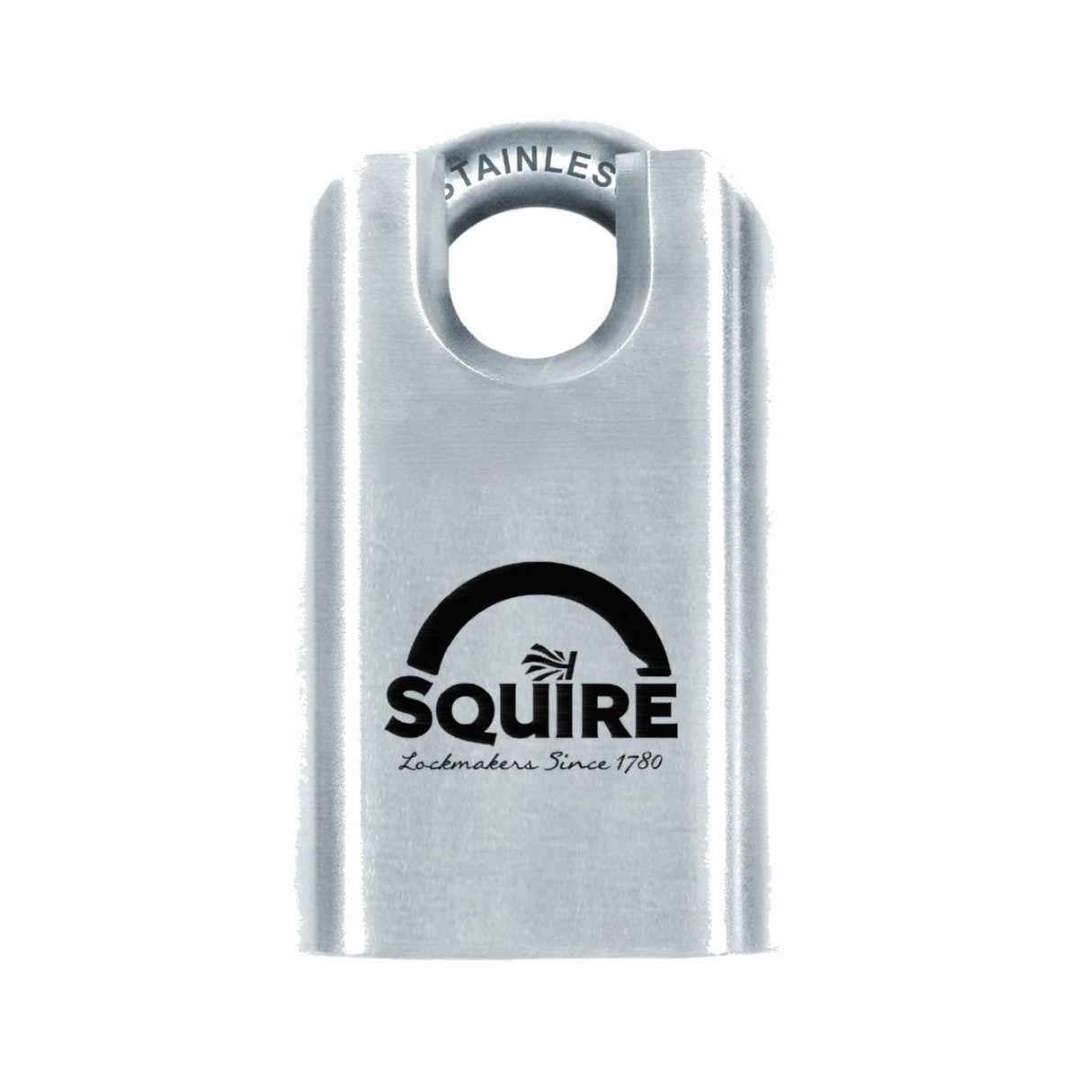 Squire ST65CS 65mm closed shackle stainless steel marine padlock, on a white background