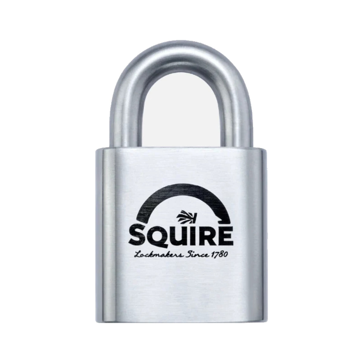 Squire ST65S 65mm Stronghold open shackle stainless steel marine padlock, on a white background